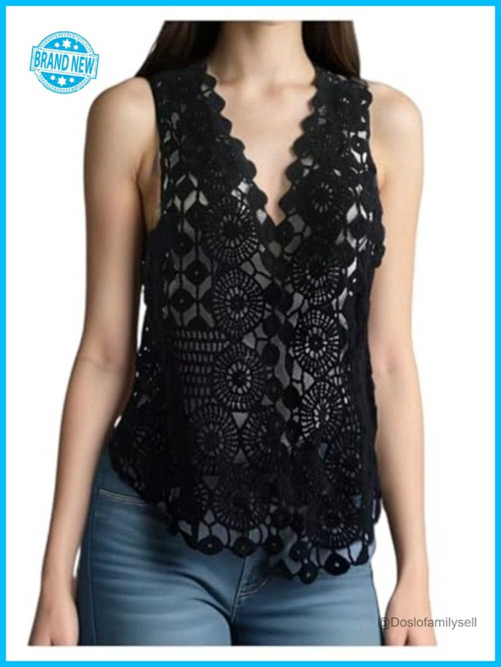 Sleeveless Crochet Sweater Vest Open Front Boho Knit Layering Top
